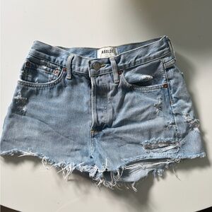 Agolde Light Wash Distressed Denim Shorts
